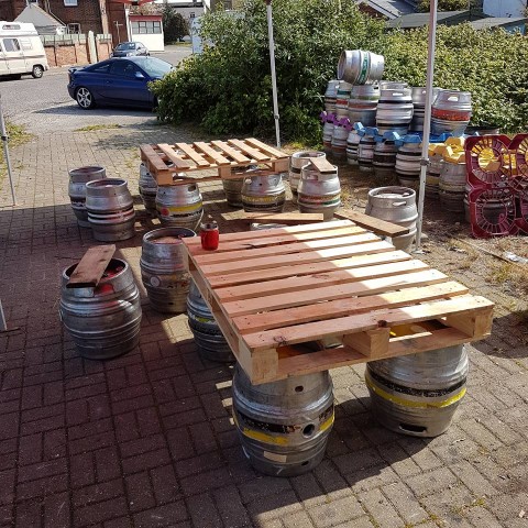 Cask and Pallet tables and chairs outside the then Harwich Brewery